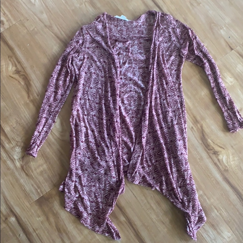 Maroon and white xs painted threads cardigan